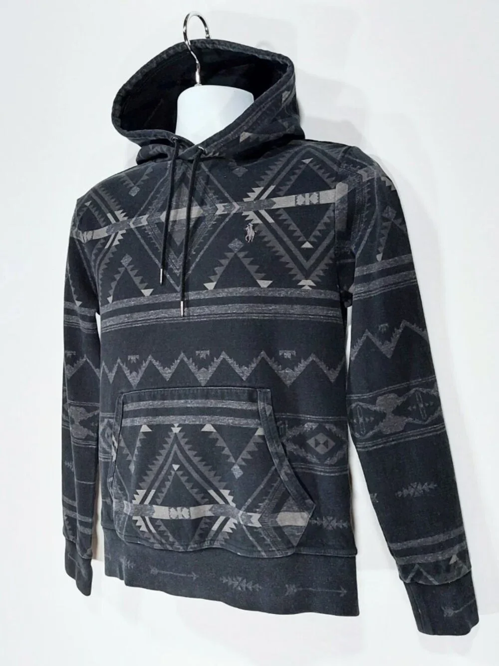Polo Ralph Lauren Mens Small, Black Aztec Hoodie Sweatshirt, Navajo Southwestern